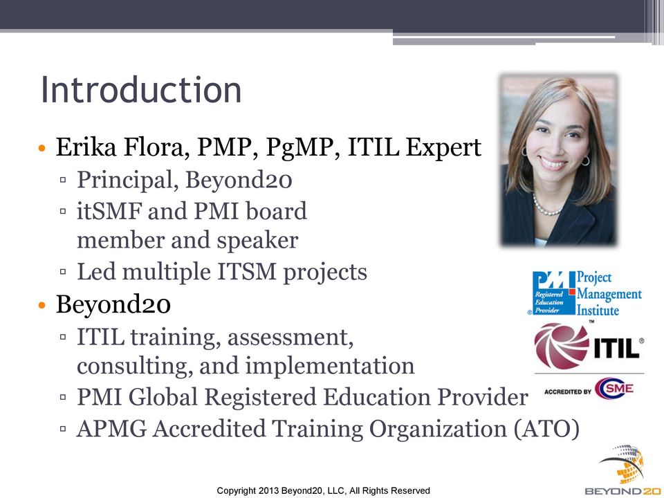 Beyond20 ITIL training, assessment, consulting, and implementation PMI