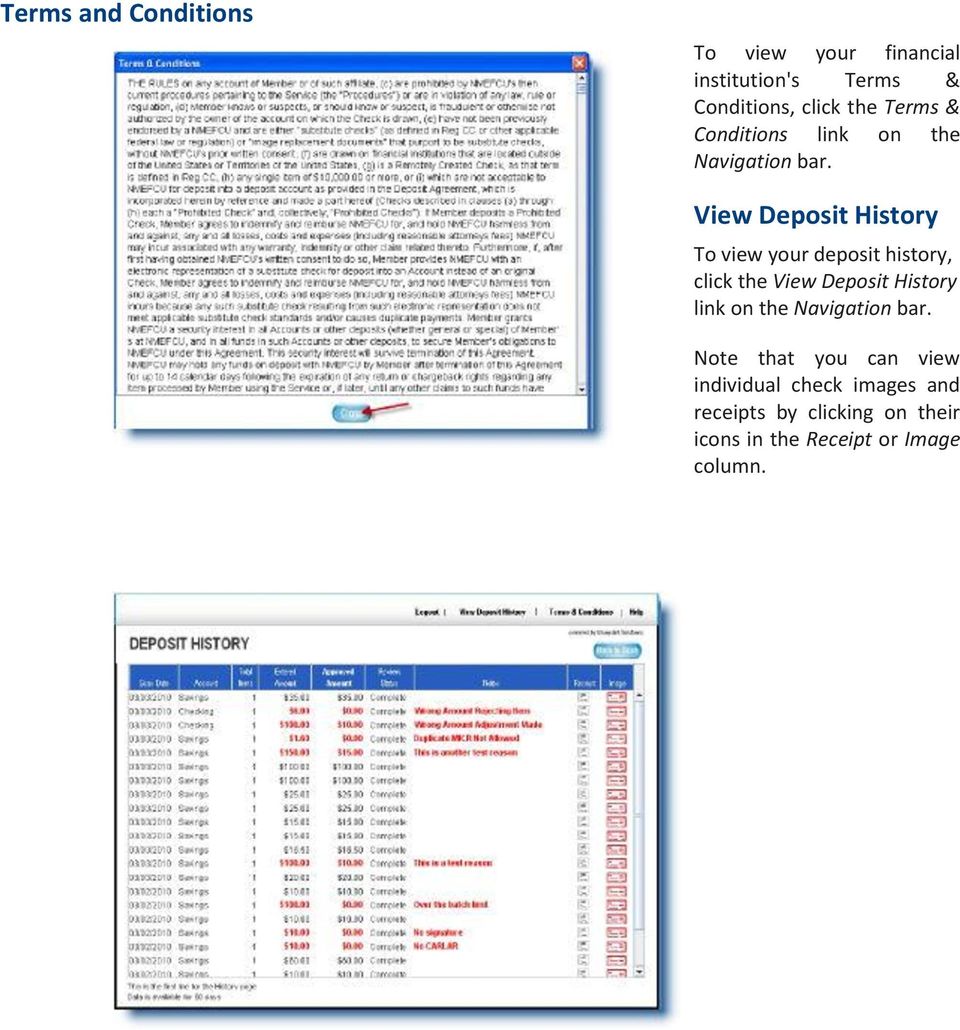 View Deposit History To view your deposit history, click the View Deposit History link on
