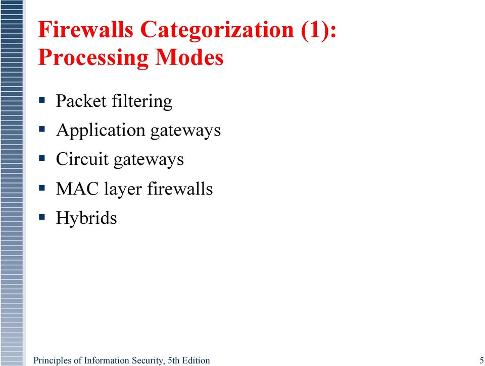 Circuit gateways MAC layer firewalls Hybrids