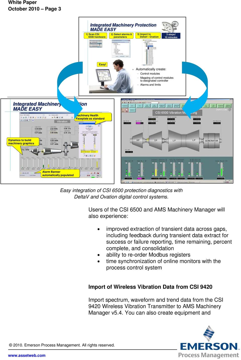 build machinery graphics Alarm Banner automatically populated Easy integration of CSI 6500 protection diagnostics with DeltaV and Ovation digital control systems.