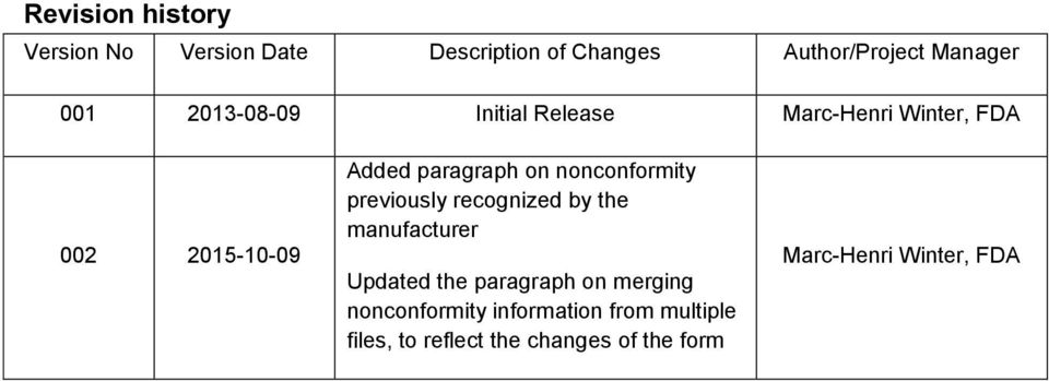 nonconformity previously recognized by the manufacturer Updated the paragraph on merging