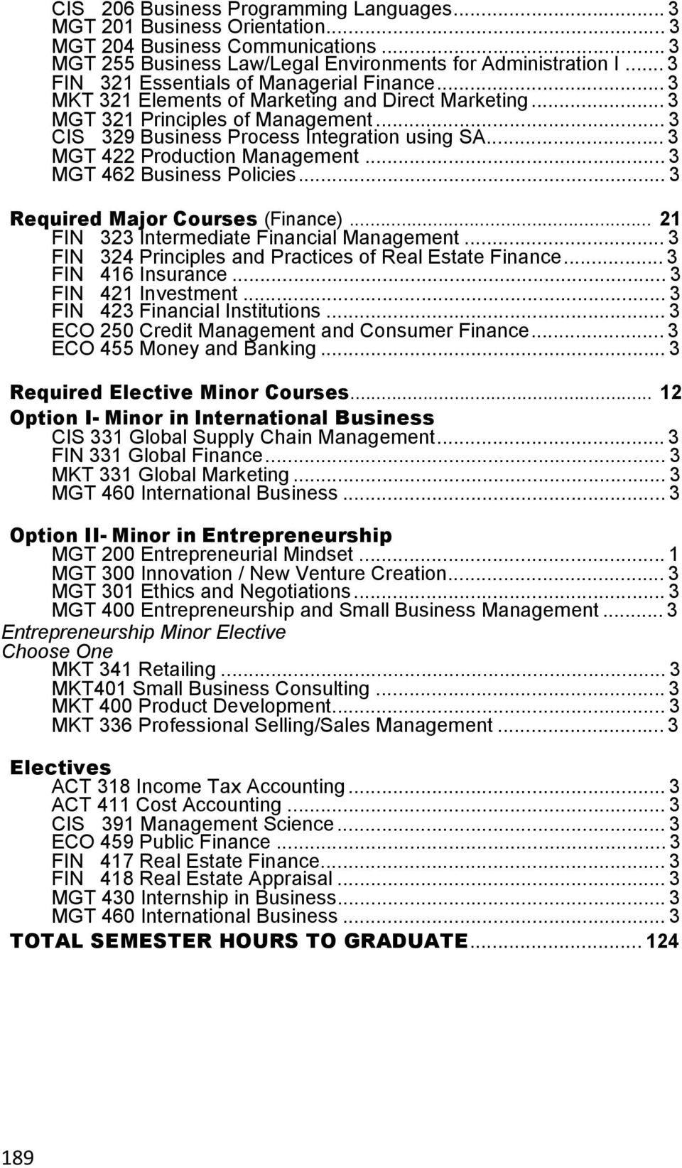 .. 3 MGT 422 Production Management... 3 MGT 462 Business Policies... 3 Required Maj Courses (Finance)... 21 FIN 323 Intermediate Financial Management.