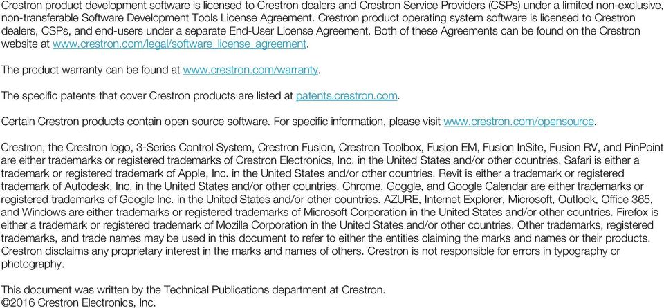 crestrn.cm/legal/sftware_license_agreement. The prduct warranty can be fund at www.crestrn.cm/warranty. The specific patents that cver Crestrn prducts are listed at patents.crestrn.cm. Certain Crestrn prducts cntain pen surce sftware.