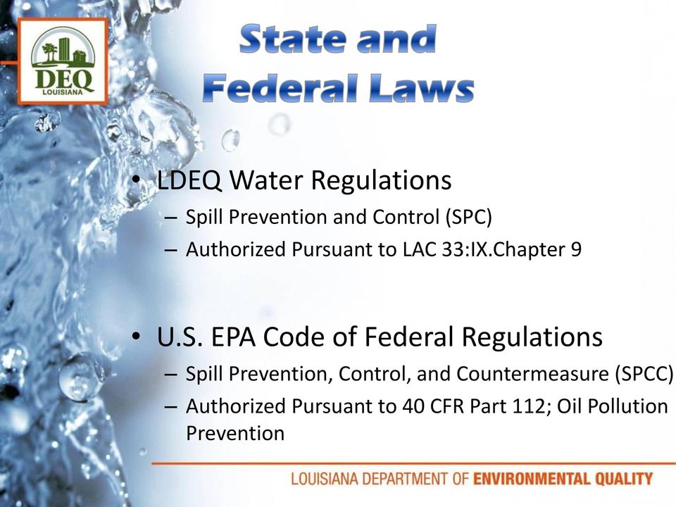 EPA Code of Federal Regulations Spill Prevention, Control, and