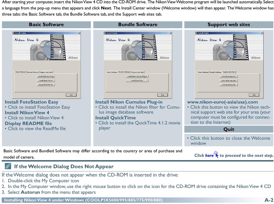 The Welcome window has three tabs: the Basic Software tab, the Bundle Software tab, and the Support web sites tab.