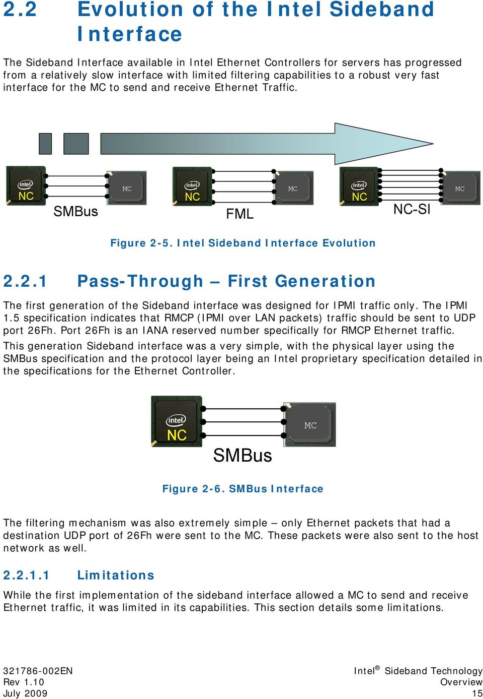 5. Intel Sideband Interface Evolution 2.2.1 Pass-Through First Generation The first generation of the Sideband interface was designed for IPMI traffic only. The IPMI 1.