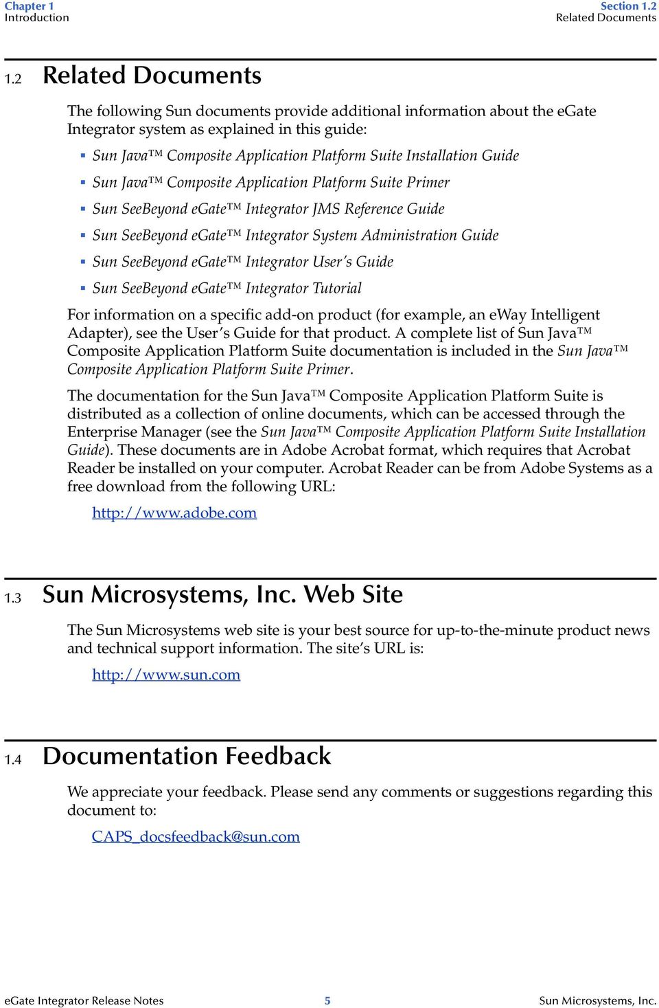 Guide Sun Java Composite Application Platform Suite Primer Sun SeeBeyond egate Integrator JMS Reference Guide Sun SeeBeyond egate Integrator System Administration Guide Sun SeeBeyond egate Integrator