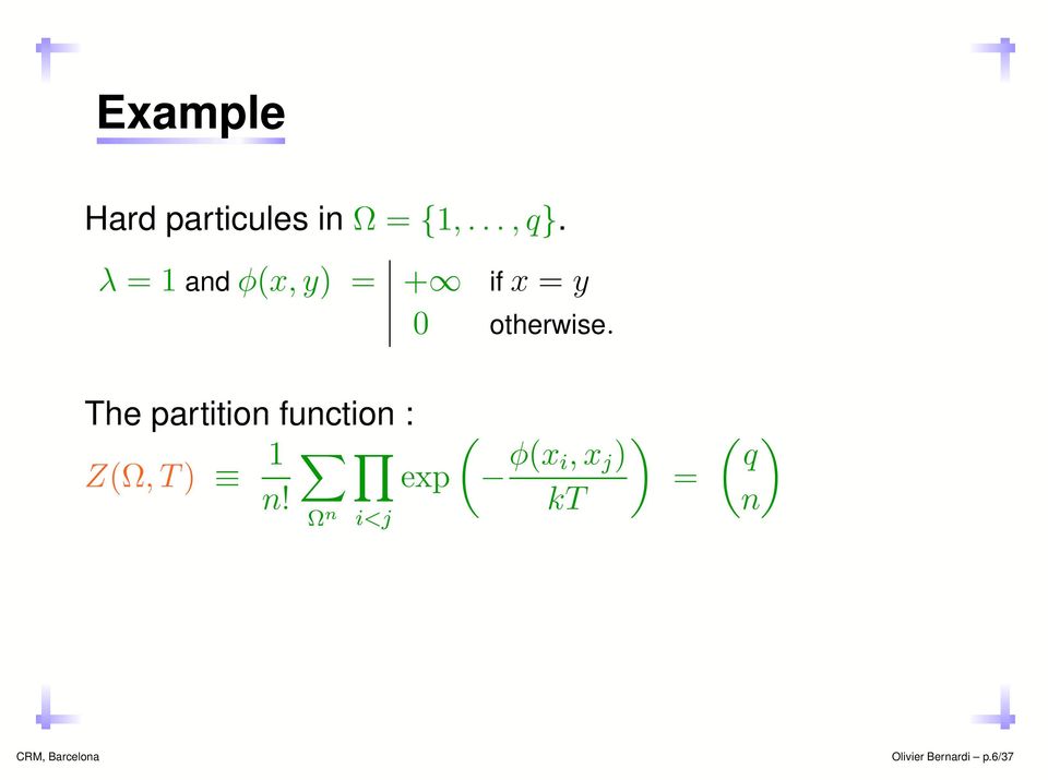 The partition function : Z(Ω, T ) 1 exp n!