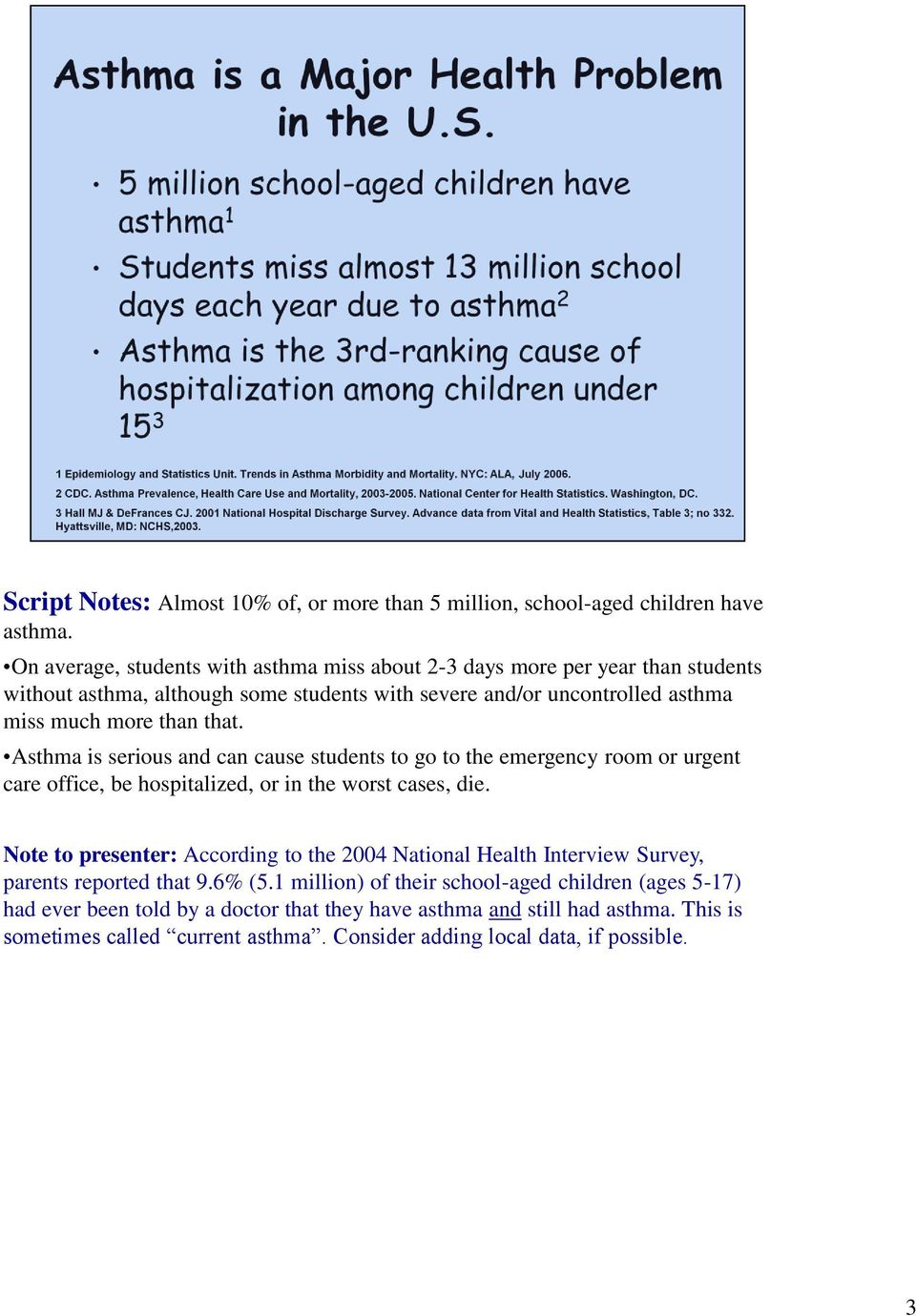 that. Asthma is serious and can cause students to go to the emergency room or urgent care office, be hospitalized, or in the worst cases, die.
