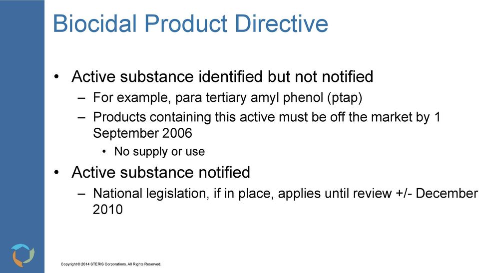 must be off the market by 1 September 2006 No supply or use Active substance