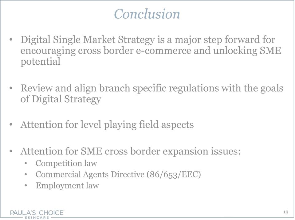 goals of Digital Strategy Attention for level playing field aspects Attention for SME cross