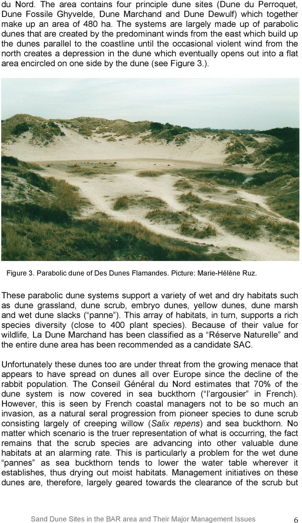 the north creates a depression in the dune which eventually opens out into a flat area encircled on one side by the dune (see Figure 3.). Figure 3. Parabolic dune of Des Dunes Flamandes.