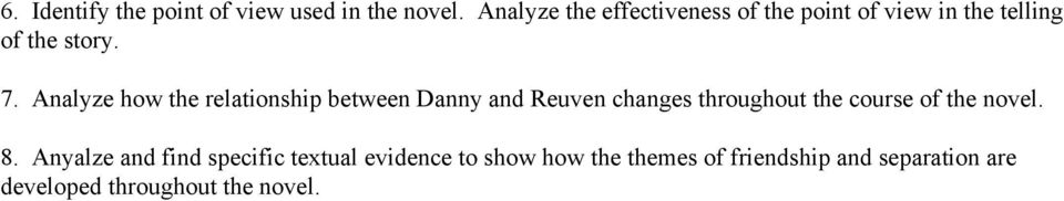 Analyze how the relationship between Danny and Reuven changes throughout the course of
