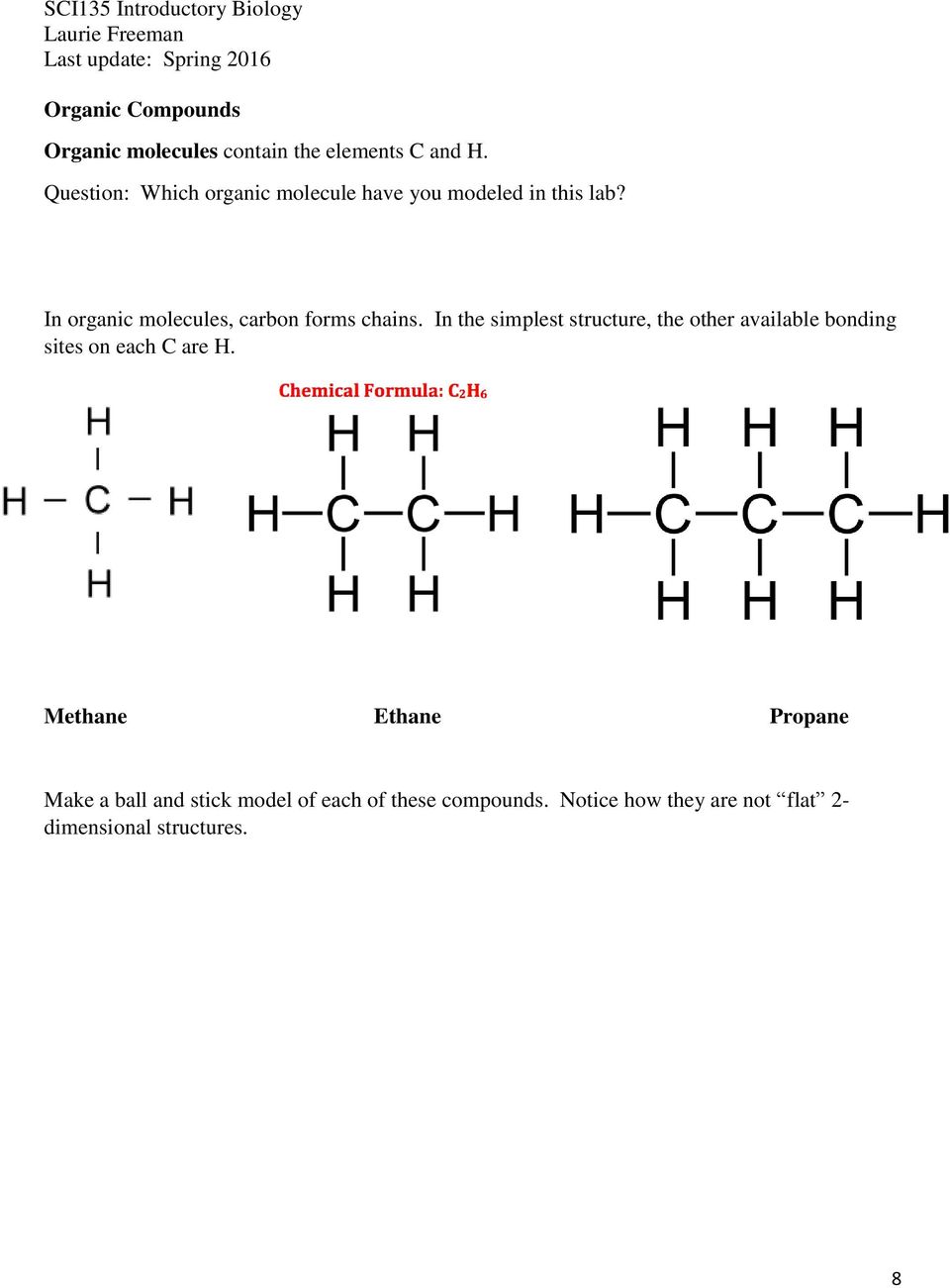 In organic molecules, carbon forms chains.