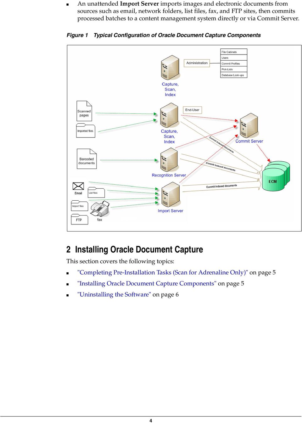 Figure 1 Typical Configuration of Oracle Document Capture Components 2 Installing Oracle Document Capture This section covers the