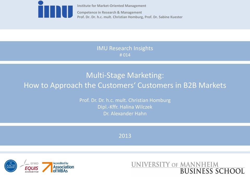 Sabine Kuester IMU Research Insights # 014 Multi-Stage Marketing: How to Approach the