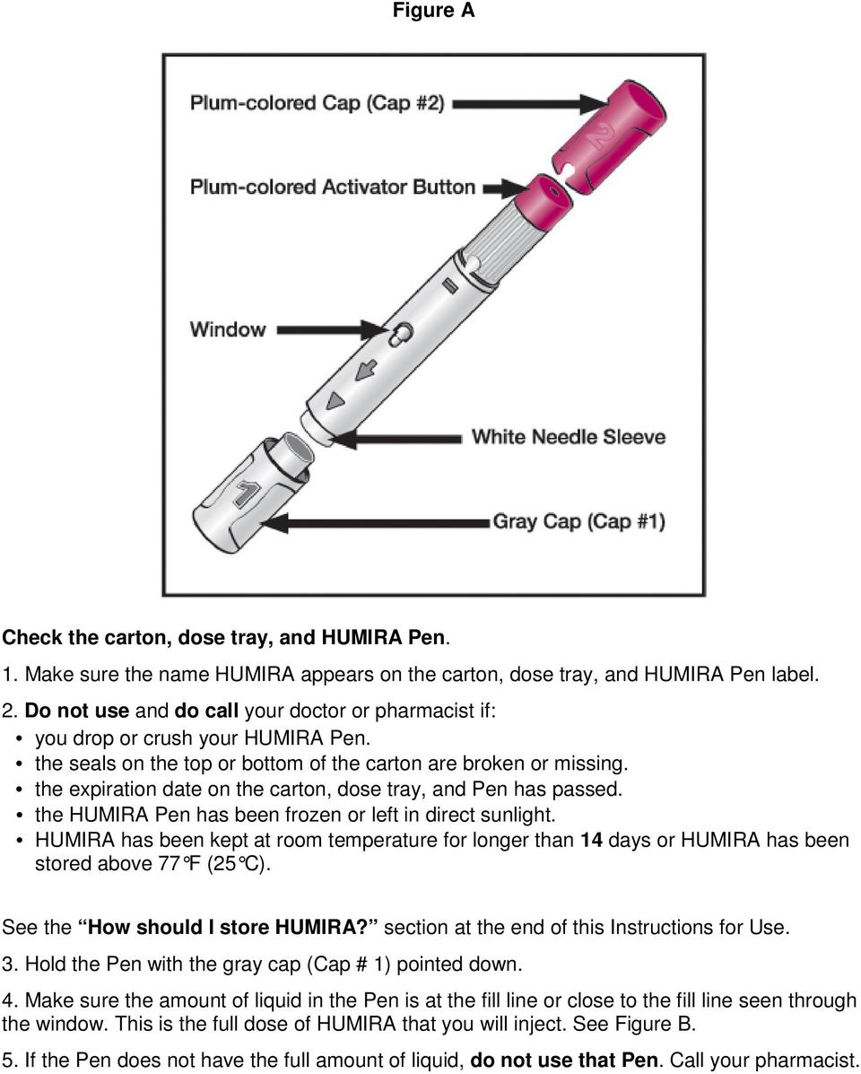 the expiration date on the carton, dose tray, and Pen has passed. the HUMIRA Pen has been frozen or left in direct sunlight.