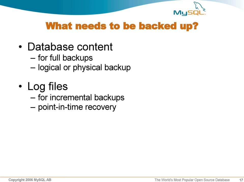 logical or physical backup Log files