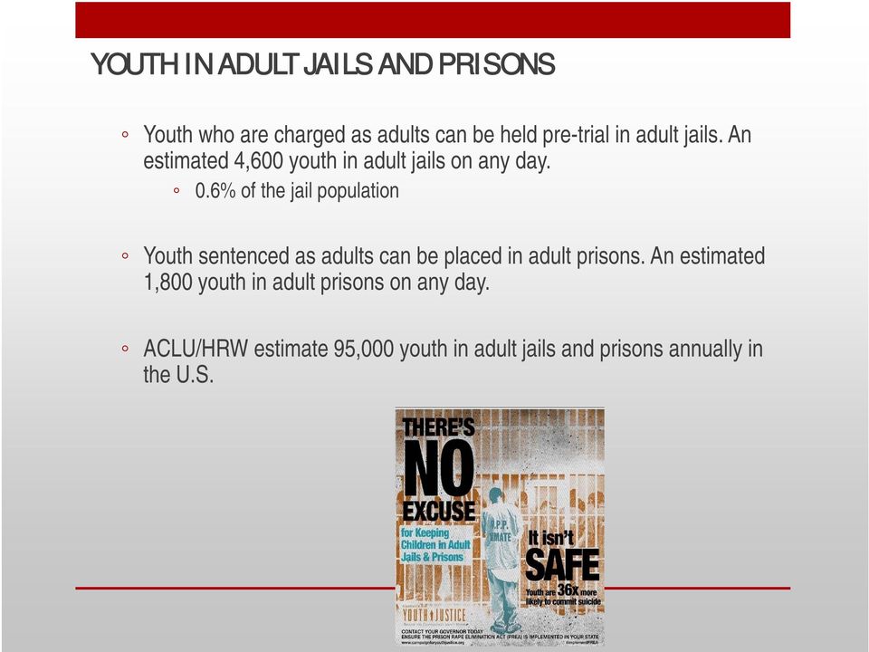 6% of the jail population Youth sentenced as adults can be placed in adult prisons.