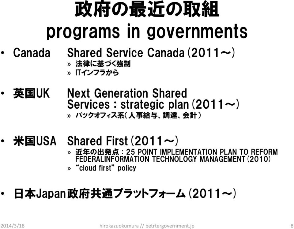 First(2011~)» 近 年 の 出 発 点 : 25 POINT IMPLEMENTATION PLAN TO REFORM FEDERALINFORMATION TECHNOLOGY