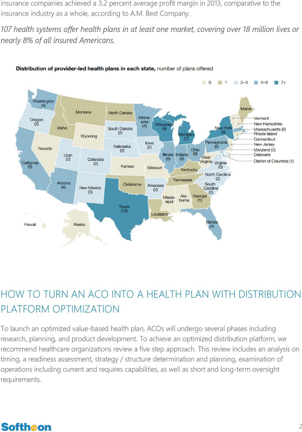 HOW TO TURN AN ACO INTO A HEALTH PLAN WITH DISTRIBUTION PLATFORM OPTIMIZATION To launch an optimized value-based health plan, ACOs will undergo several phases including research, planning, and