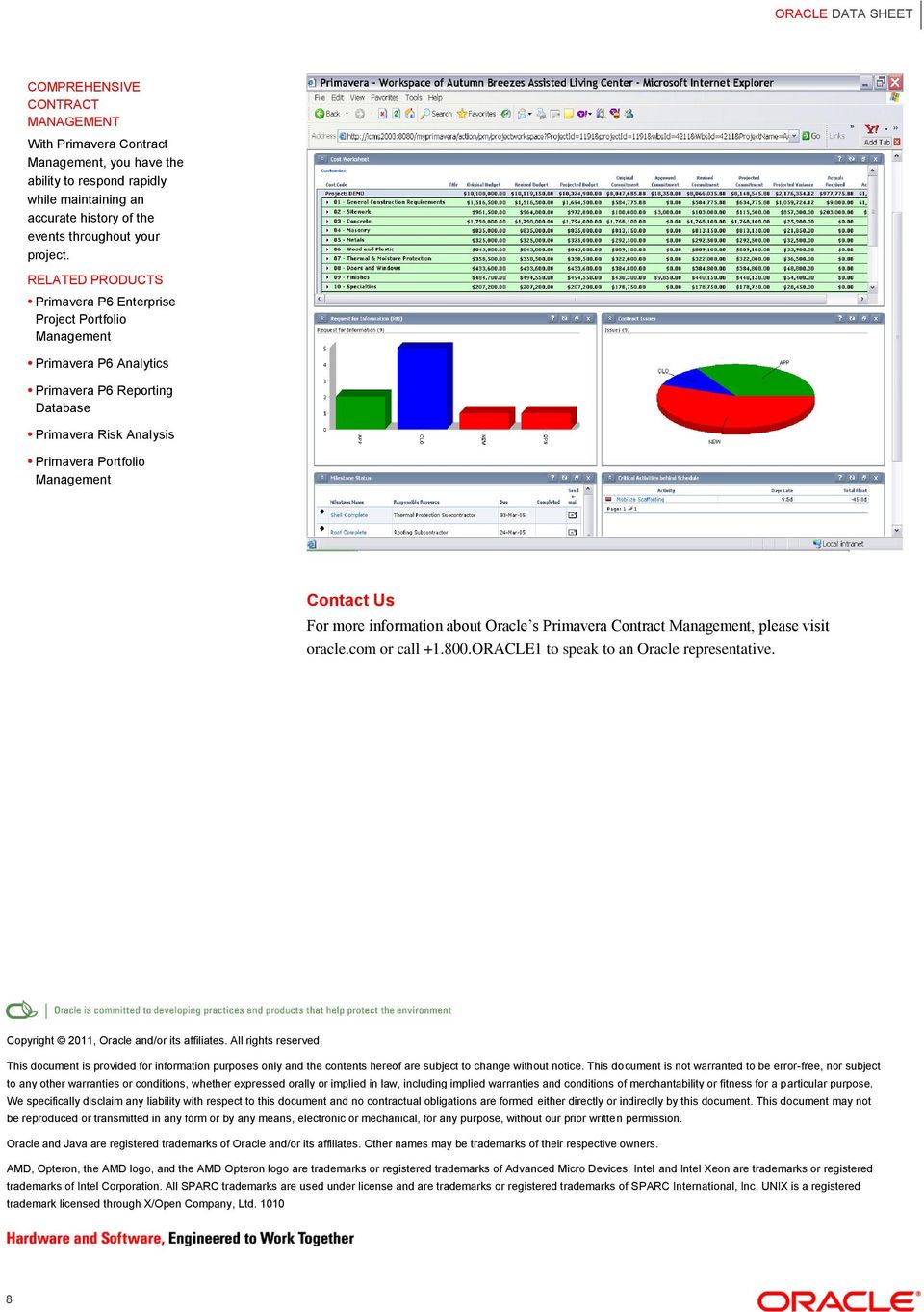 information about Oracle s Primavera Contract Management, please visit oracle.com or call +1.800.ORACLE1 to speak to an Oracle representative. Copyright 2011, Oracle and/or its affiliates.