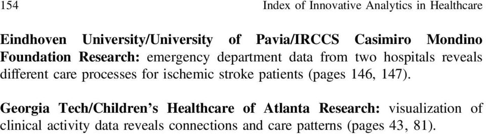care processes for ischemic stroke patients (pages 146, 147).
