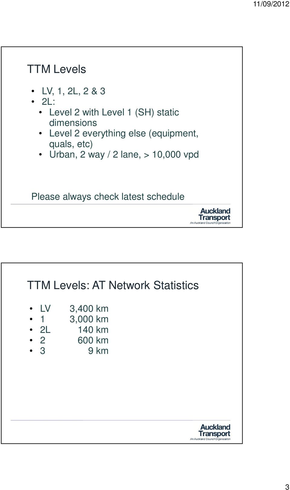 way / 2 lane, > 10,000 vpd Please always check latest schedule TTM
