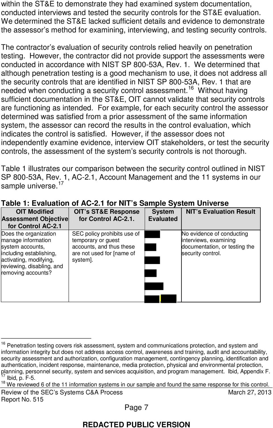 The contractor s evaluation of security controls relied heavily on penetration testing.