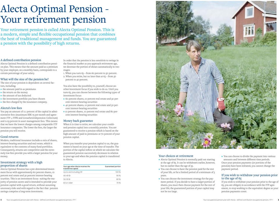 A defined contribution pension Alecta Optimal Pension is a defined contribution pension plan.