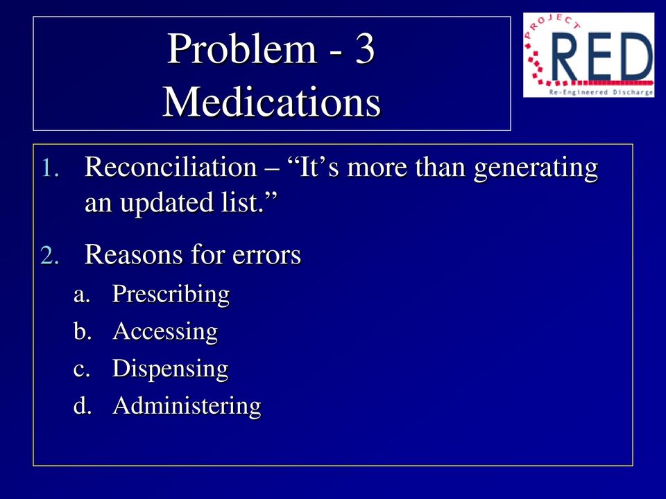 Reasons for errors a. Prescribing b.