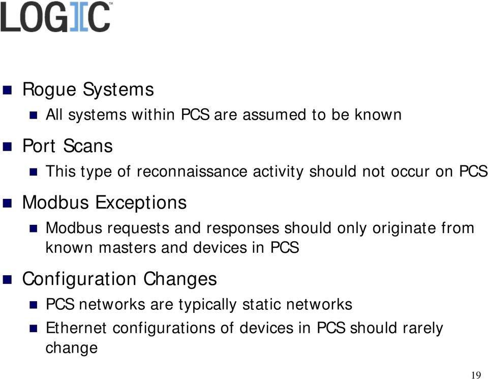 from known masters and devices in PCS Configuration Changes Correlation Project Indicative PCS Disruption