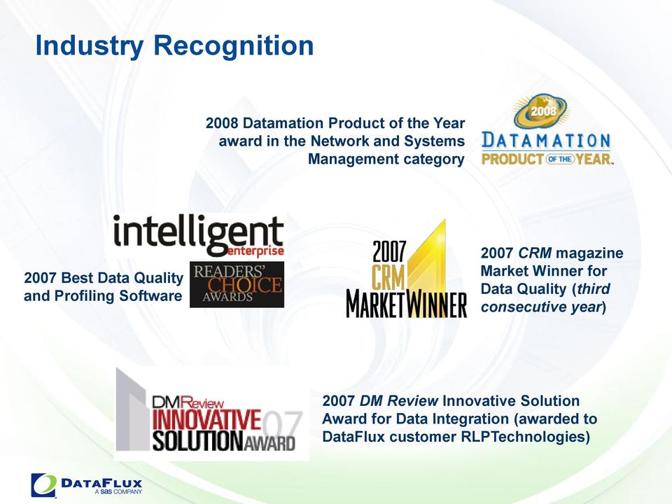 magazine Market Winner for Data Quality (third consecutive year) 2007 DM Review