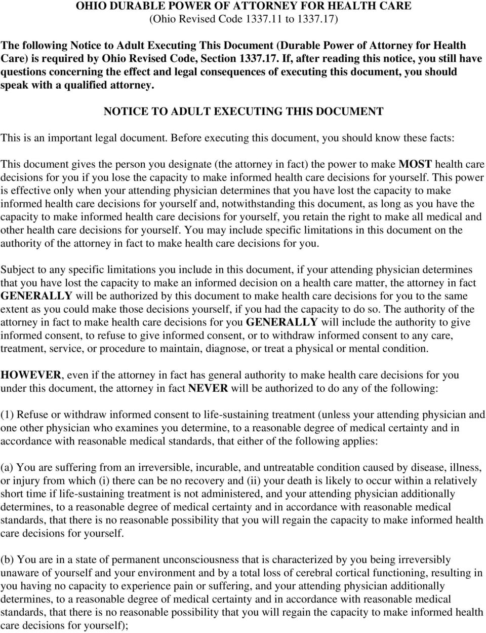 NOTICE TO ADULT EXECUTING THIS DOCUMENT This is an important legal document.