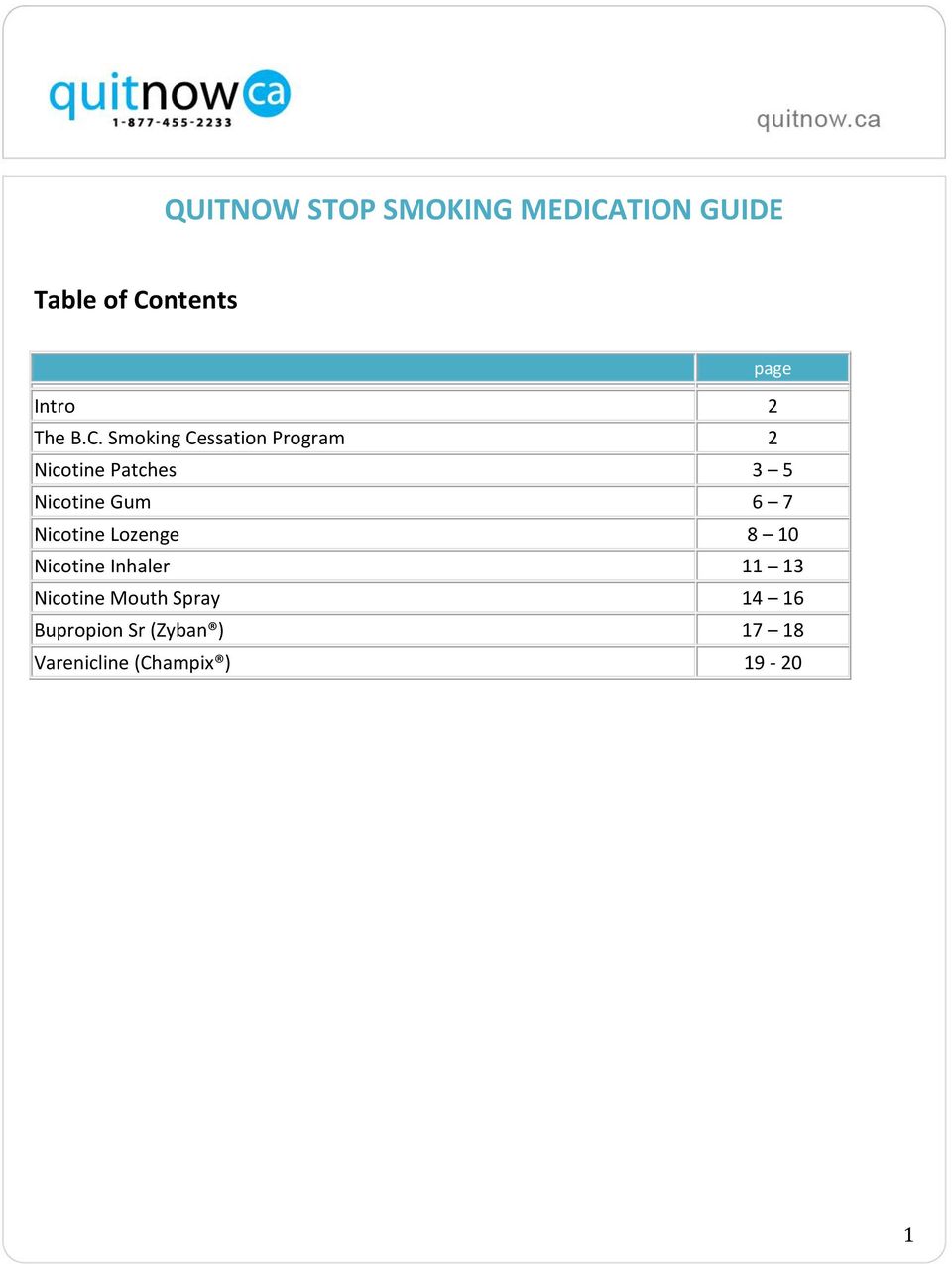 Smoking Cessation Program 2 Nicotine Patches 3 5 Nicotine Gum 6 7