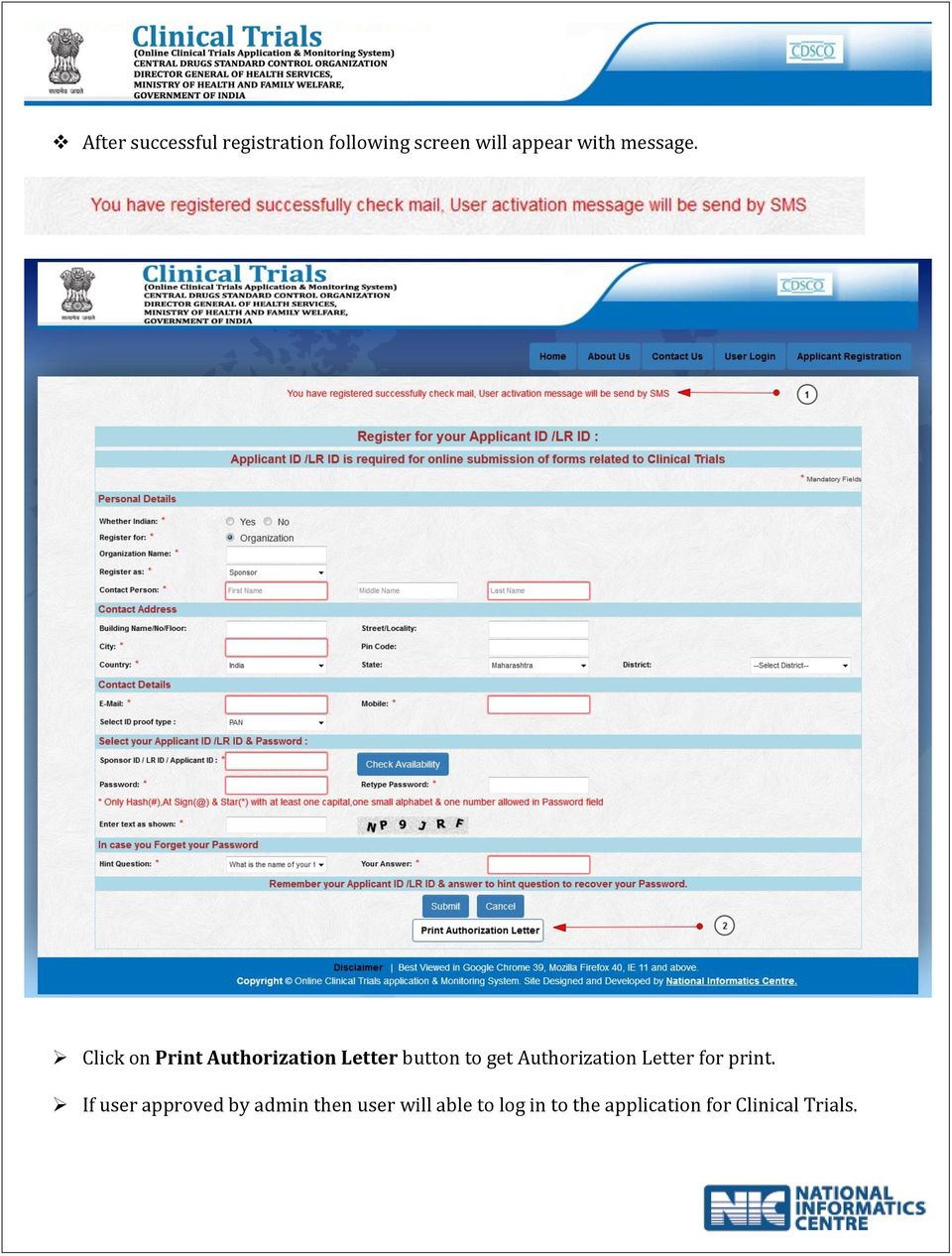 Click on Print Authorization Letter button to get
