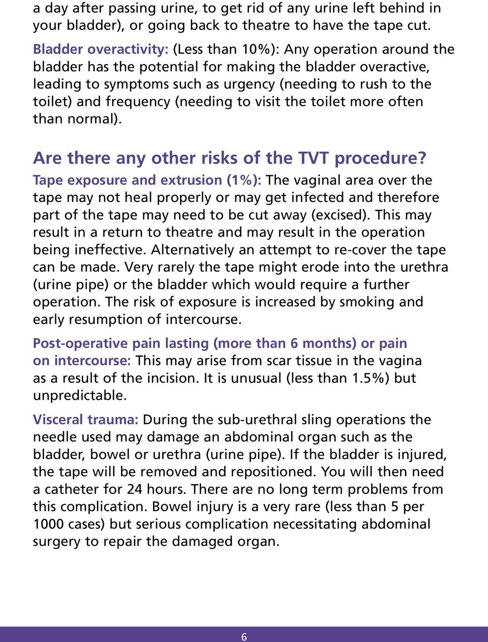frequency (needing to visit the toilet more often than normal). Are there any other risks of the TVT procedure?