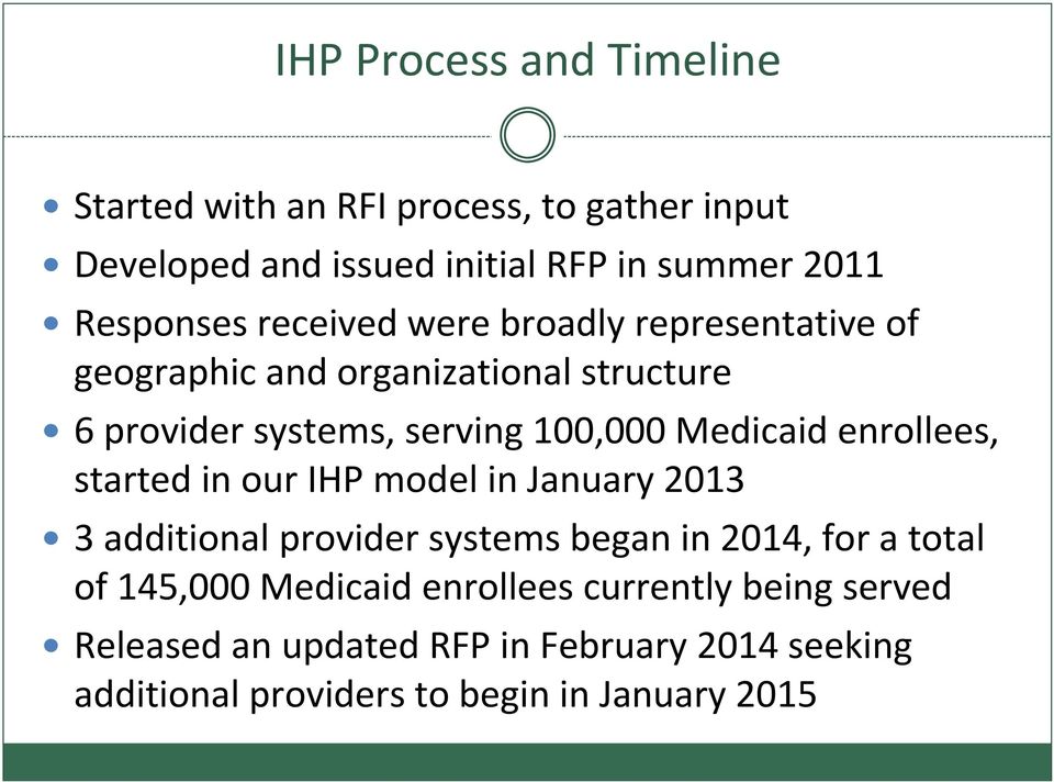 enrollees, started in our IHP model in January 2013 3 additional provider systems began in 2014, for a total of 145,000