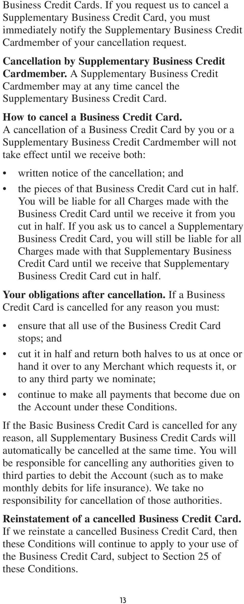 How to cancel a Business Credit Card.
