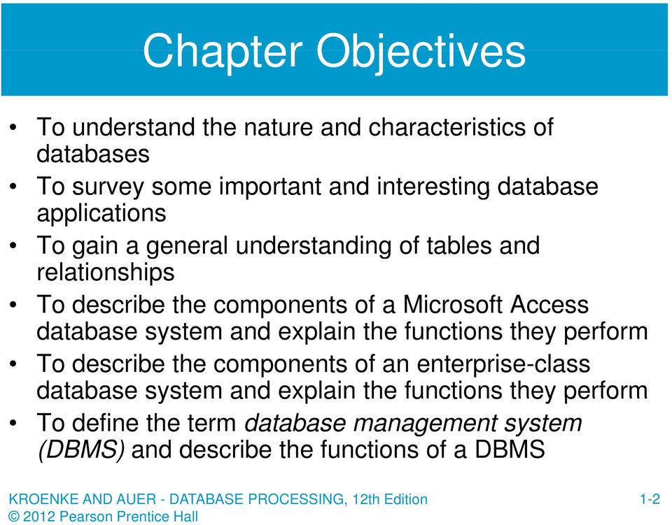 Access database system and explain the functions they perform To describe the components of an enterprise-class database