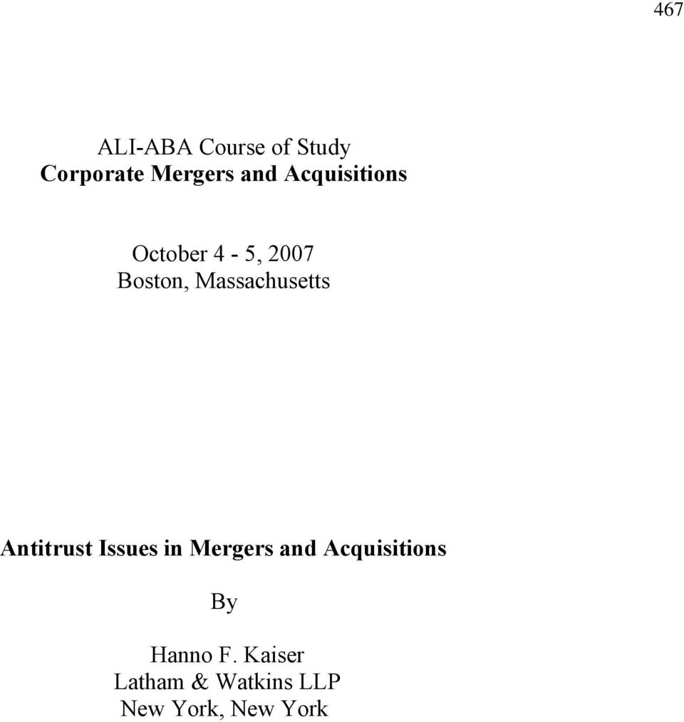 Massachusetts Antitrust Issues in Mergers and