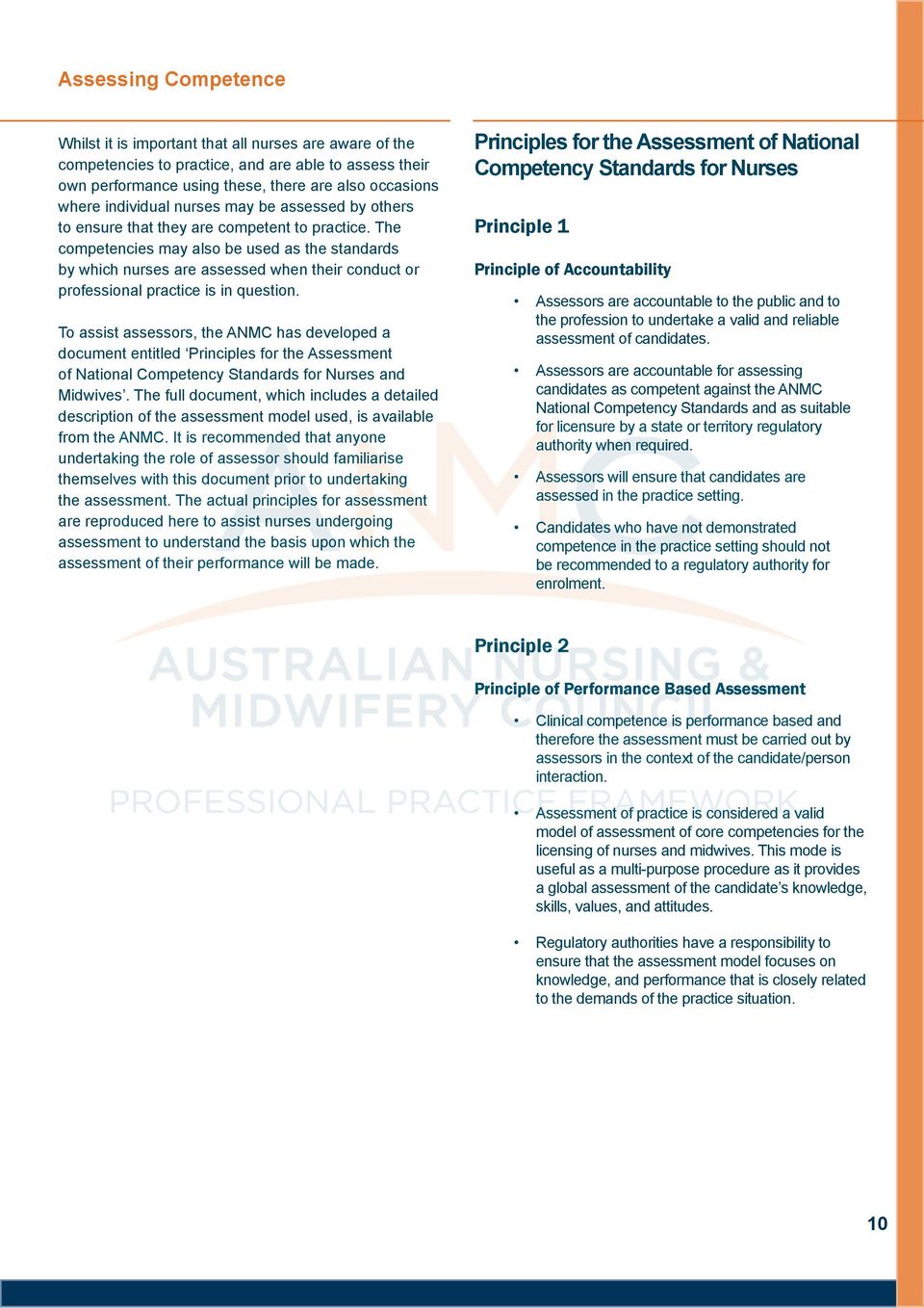 The competencies may also be used as the standards by which nurses are assessed when their conduct or professional practice is in question.