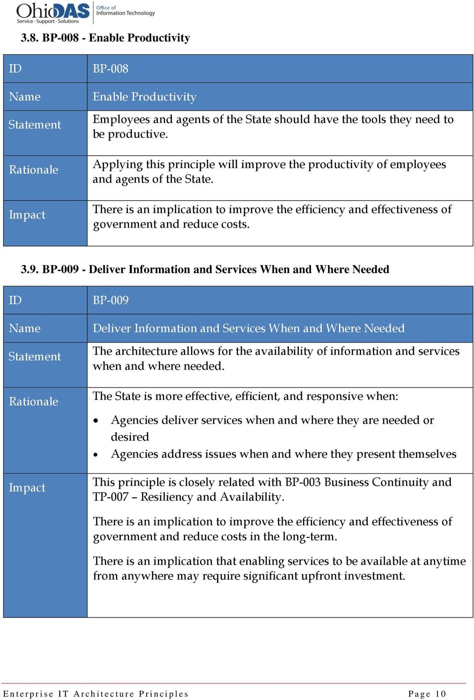 BP-009 - Deliver Information and Services When and Where Needed BP-009 Deliver Information and Services When and Where Needed The architecture allows for the availability of information and services