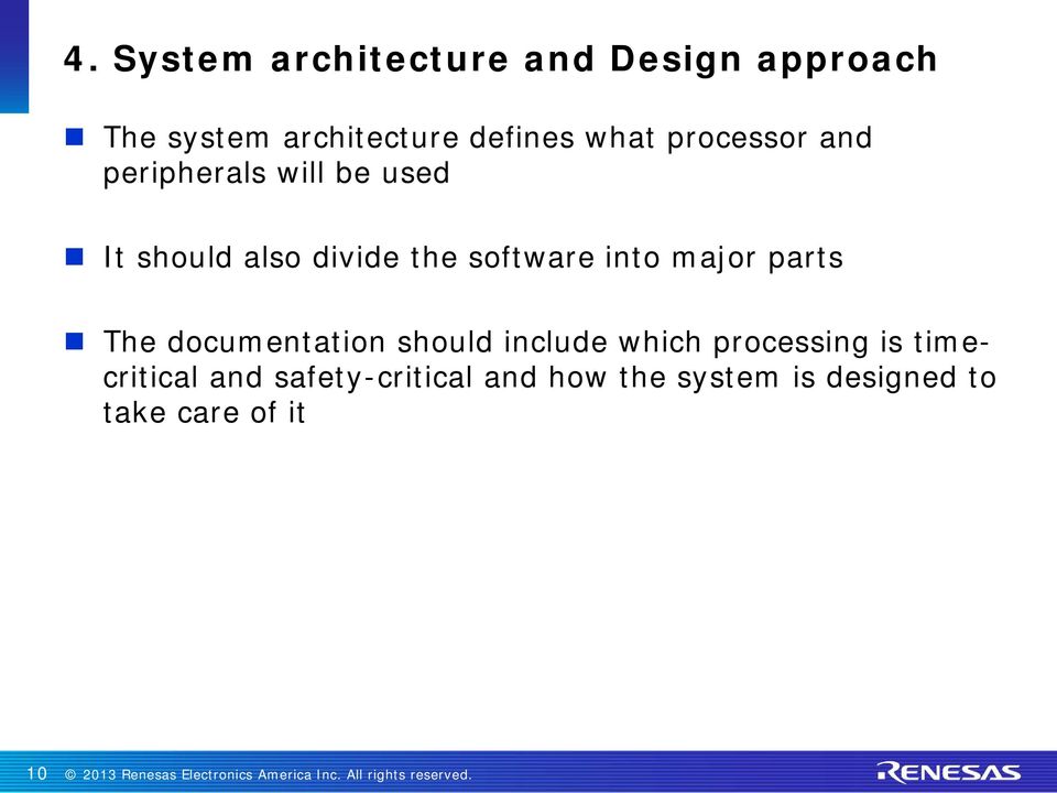 software into major parts The documentation should include which processing
