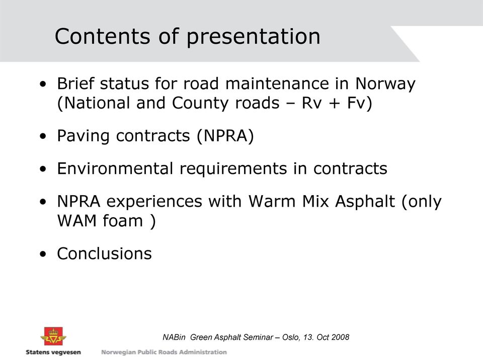 contracts (NPRA) Environmental requirements in contracts