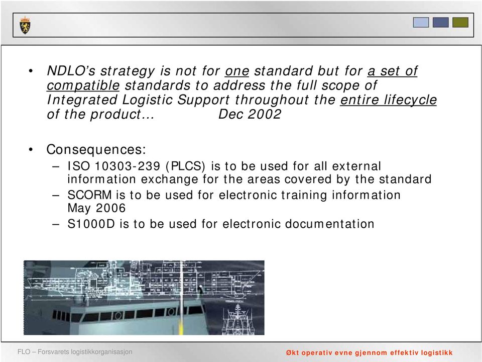10303-239 (PLCS) is to be used for all external information exchange for the areas covered by the standard