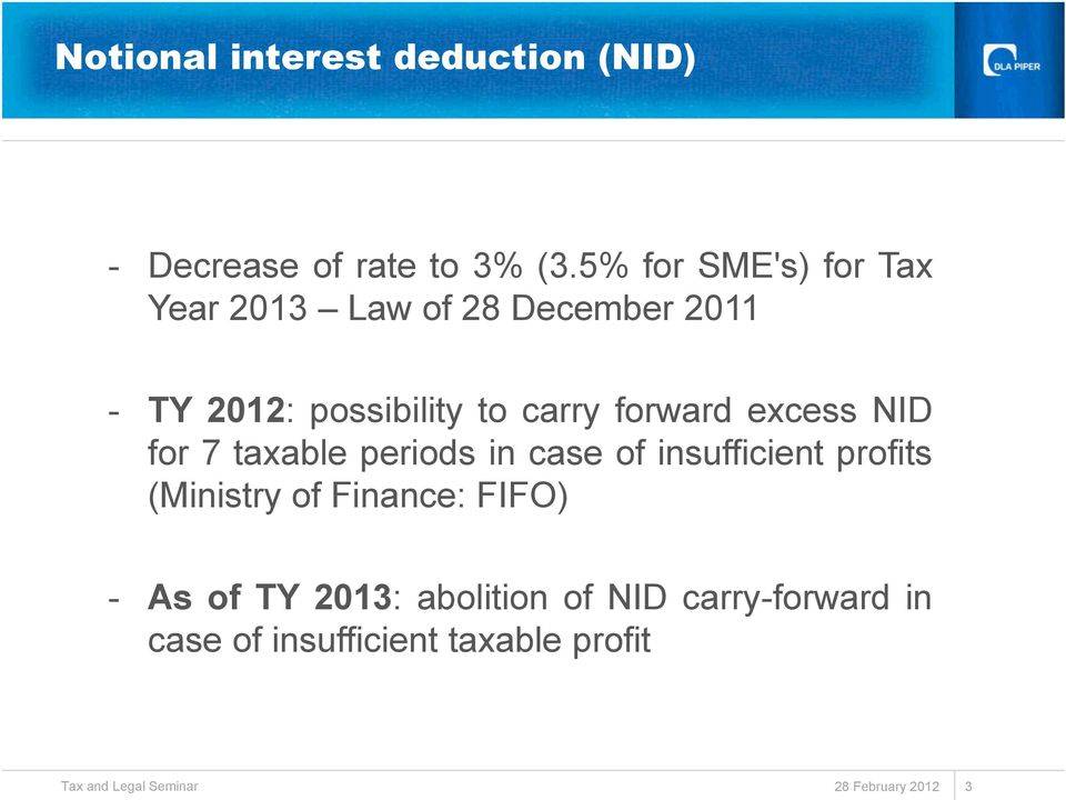 carry forward excess NID for 7 taxable periods in case of insufficient profits