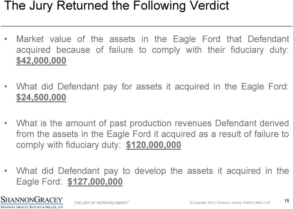 the amount of past production revenues Defendant derived from the assets in the Eagle Ford it acquired as a result of failure to