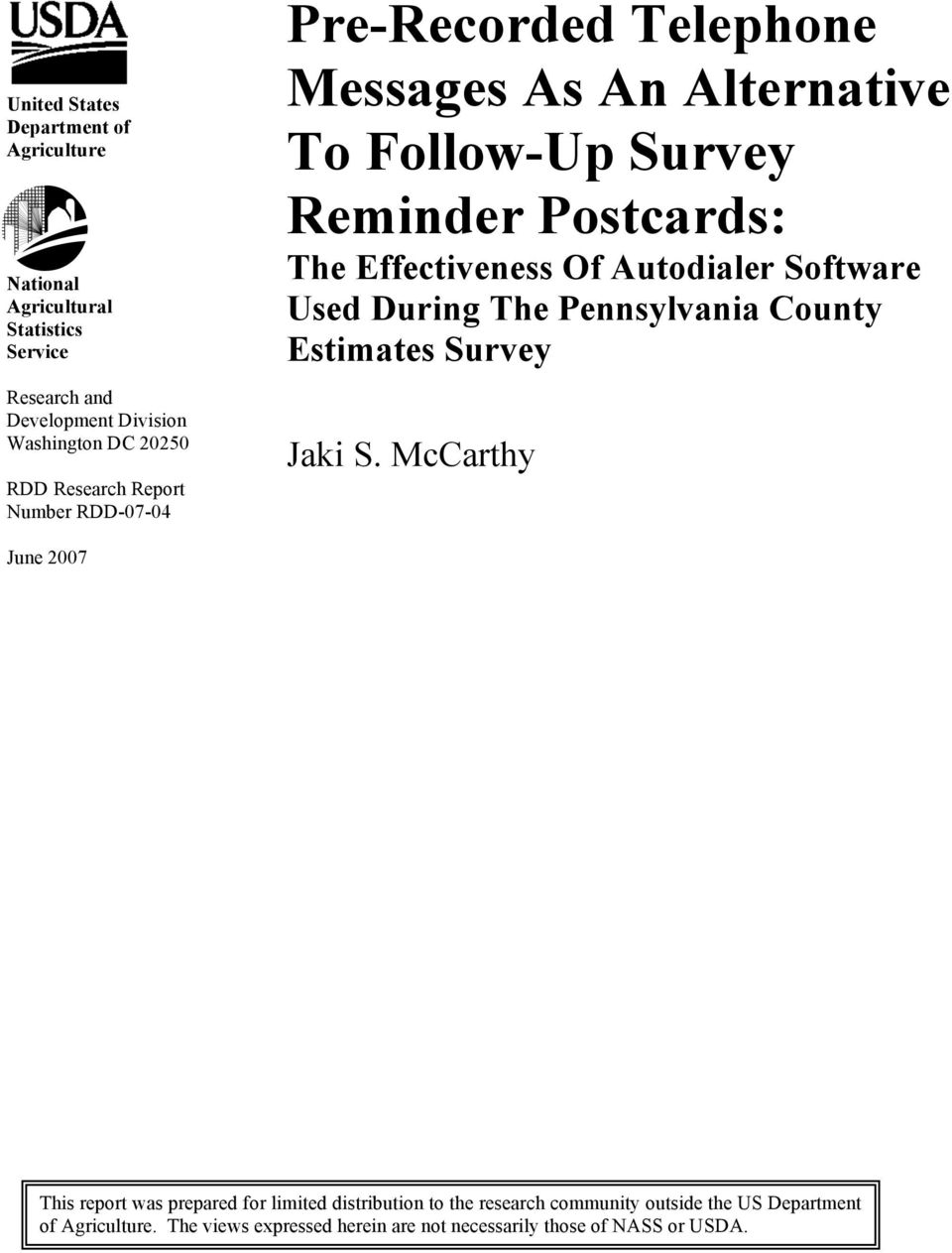 Of Autodialer Software Used During The Pennsylvania County Estimates Survey Jaki S.