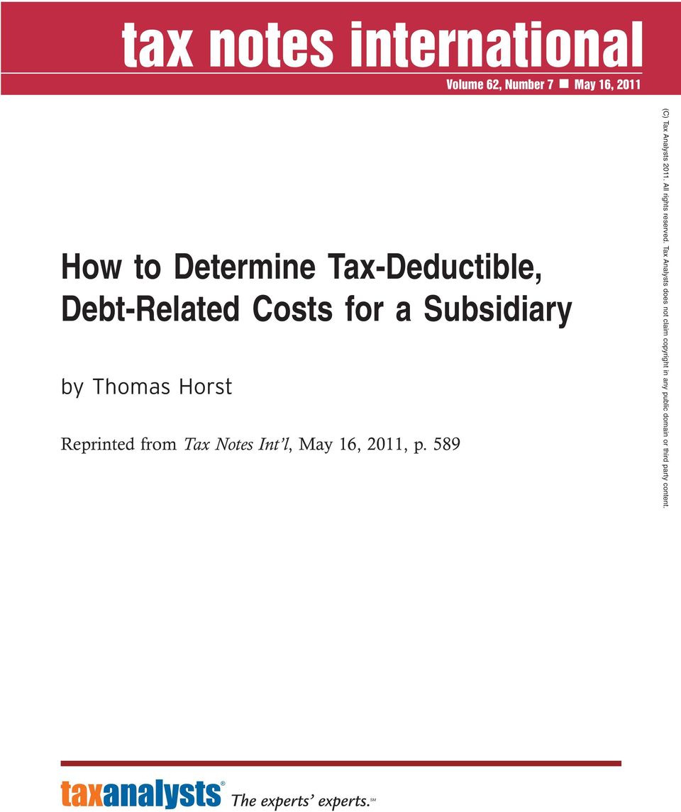 Costs for a Subsidiary by Thomas Horst